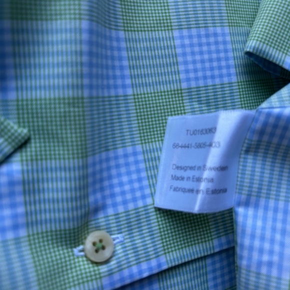 Stenstroms fitted body green & blue checkered 2 fold cotton shirt Sz 19/ 48 - Picture 9 of 10